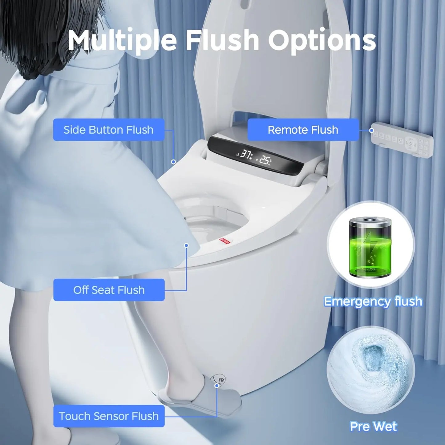 Smart Toilet with Bidet Built in, Elongated Tankless Toilet with Heated Bidet Seat, Warm Water & Air Dryer,LED, Customized