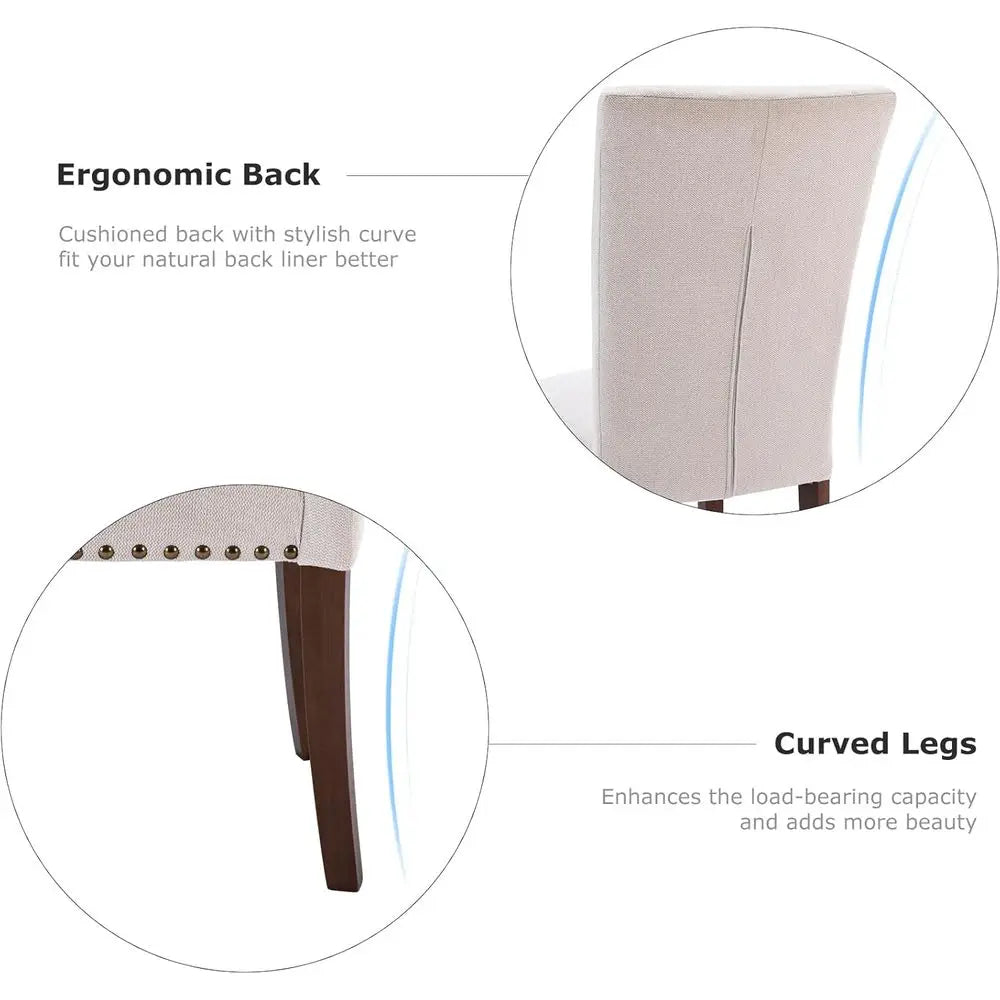Upholstered Parsons Dining Chairs Set o 4, abric Dining Room Kitchen Side Chair with NailTrim and Wood Legs - Beige,No Table