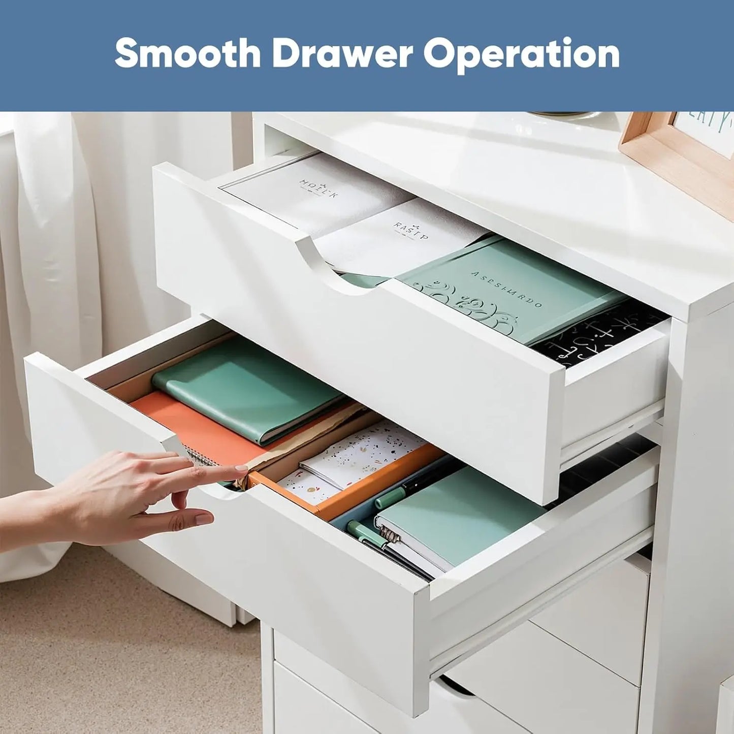 7-Drawer Rolling File Cabinet with Wheels, Under Desk Storage Organizer for Home Office, White