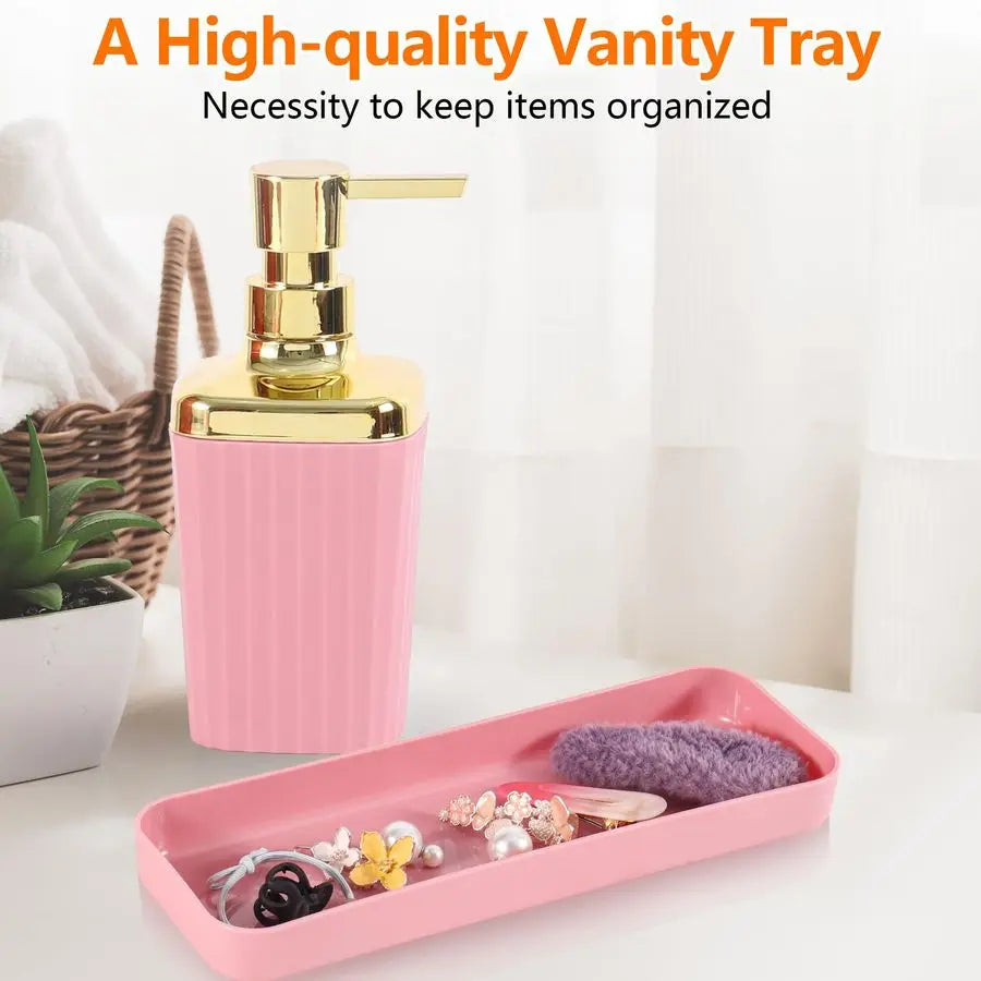 Bathroom Accessories Kit 9 Pieces Pink Bathroom Set with Trash Can Toothbrush Holder Soap Dispenser Toothbrush Cup