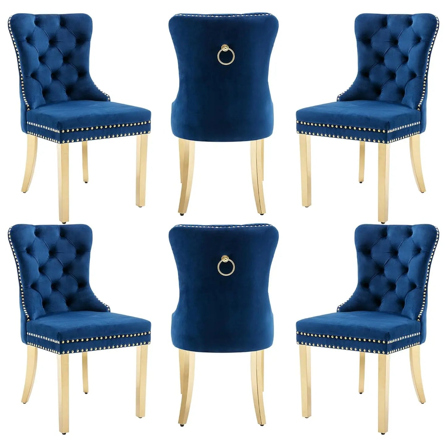 PU Leather Dining Chairs Set of 6, Dining Room Chairs with Solid Wood Legs and Pull Ring, Luxury, Customized