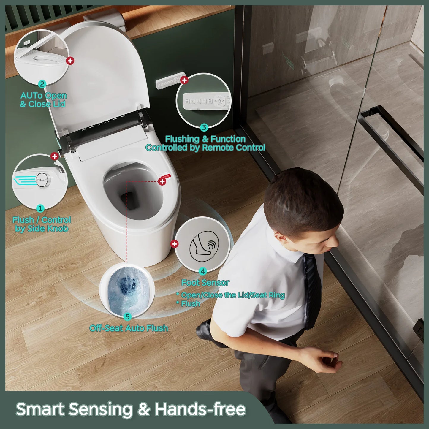 Elongated Smart Toilet with Bidet Built in, Foam Dispenser, Voice Control, One-Piece Bidet Toilet with Warm Water and Dryer