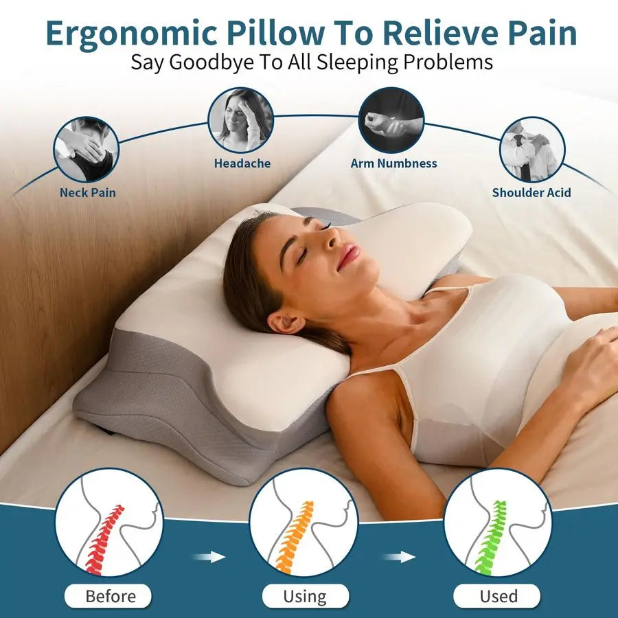 Neck Pillow for Pain Relief, Ergonomic Pillow Side Sleeper Pillow for Sleeping, Contour Memory Foam Pillows with Cooling Pillowc