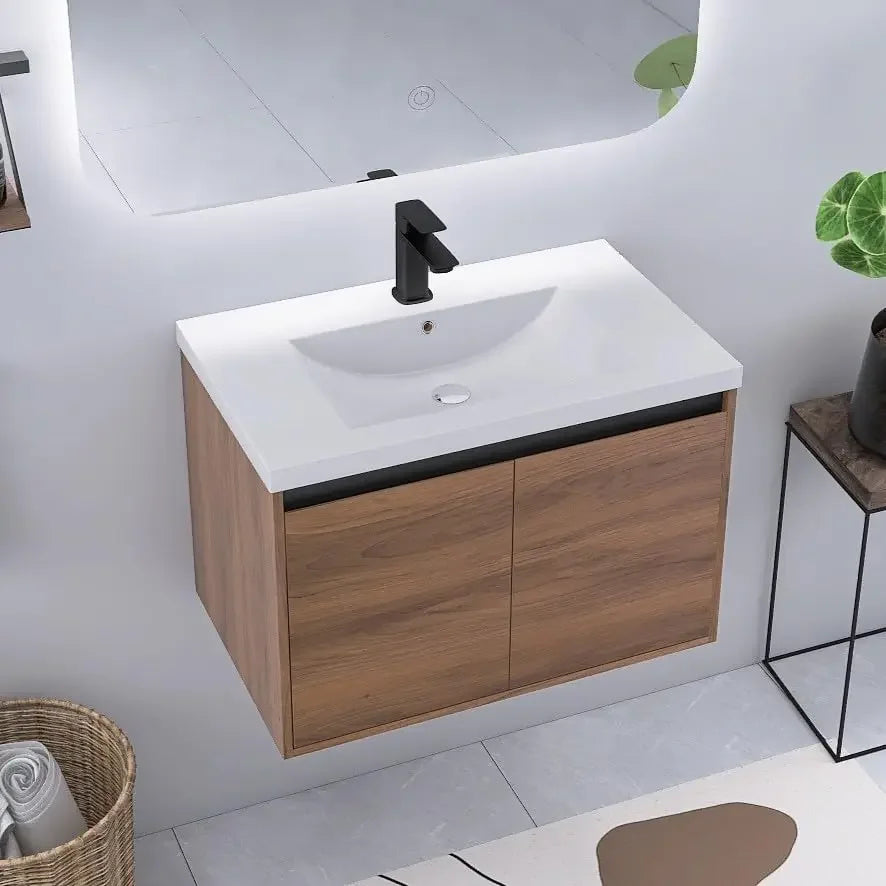 36" Floating Bathroom Vanity,36 Inch Bathroom Vanity with Sink,Single Sink Wall Mounted Vanity Combo,Brown Wall, Customized