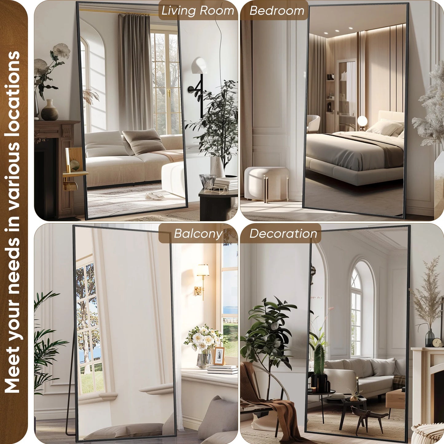 Full Length Mirror, 78"x38" Floor Mirror with Stand, Hanging Mounted Mirrors for Bedroom, Living Room, Dining Room,  Rect