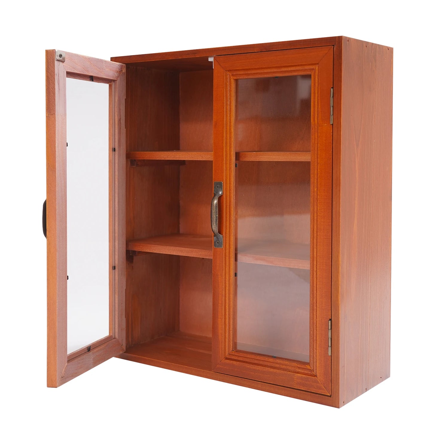 12.09*4.72*14.17in Brown Wood Storage Cabinet, 3-tier Double Door Storage Cabinet for Living Rooms, Kitchens, Offices