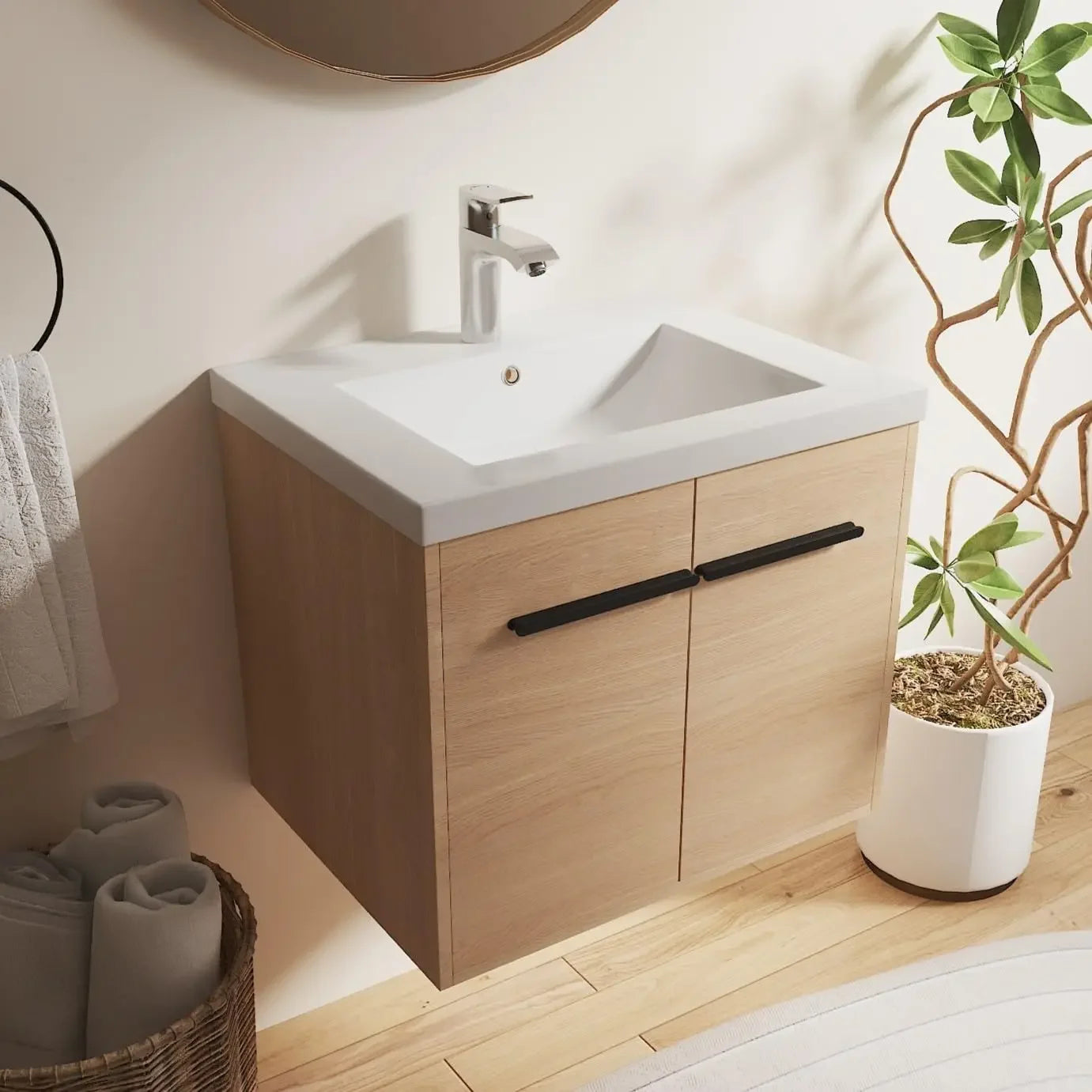 36" Floating Bathroom Vanity,36 Inch Bathroom Vanity with Sink,Single Sink Wall Mounted Vanity Combo,Brown Wall, Customized