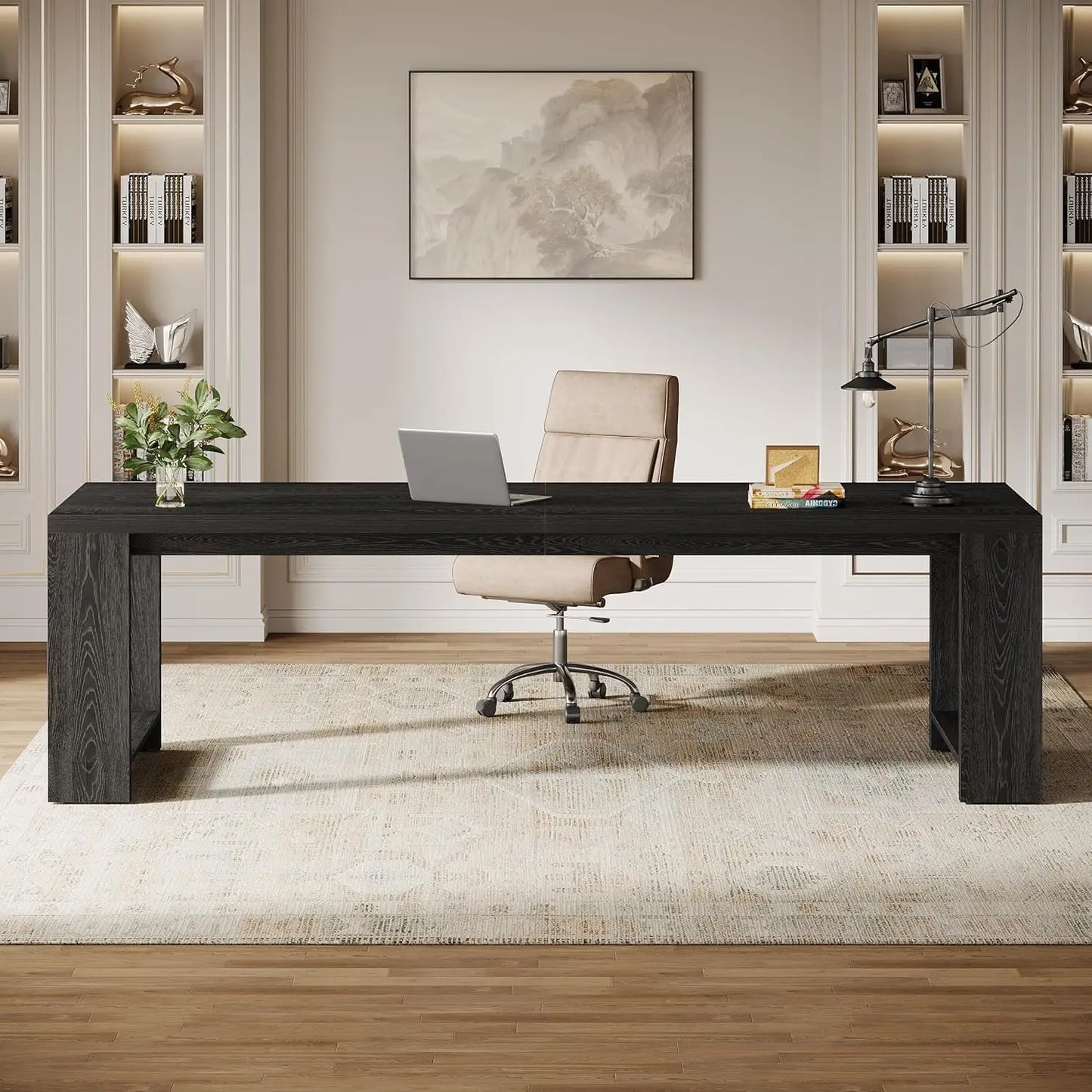 86.6" Two-Person Desk, Modern Executive Office Desk, Double Computer Writing Table for Home Office, Conference Room, Customized