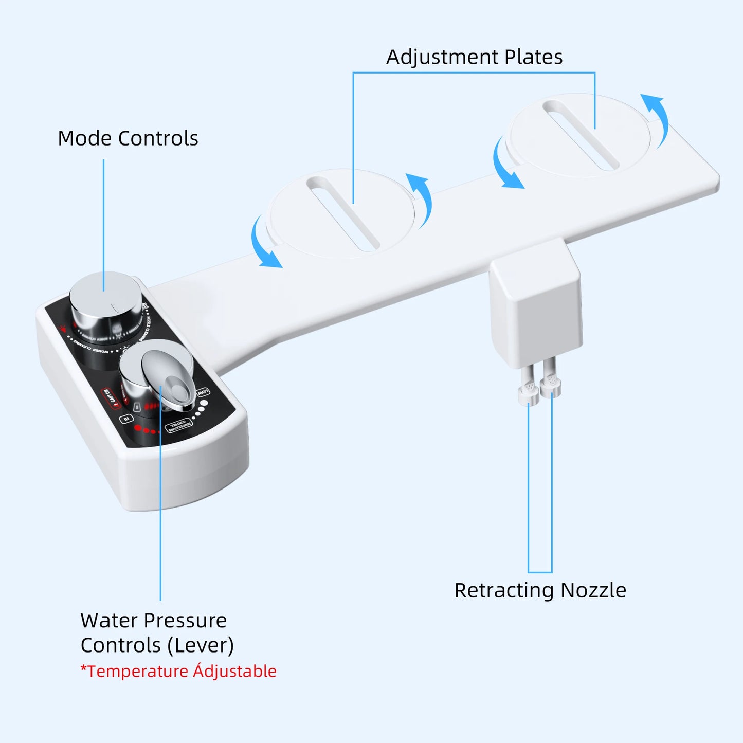 Bidet Attachment for Toilet, Hot and Cold Water Spray Non-Electric Dual Nozzle for Frontal & Rear Wash Adjustable Water Pressure