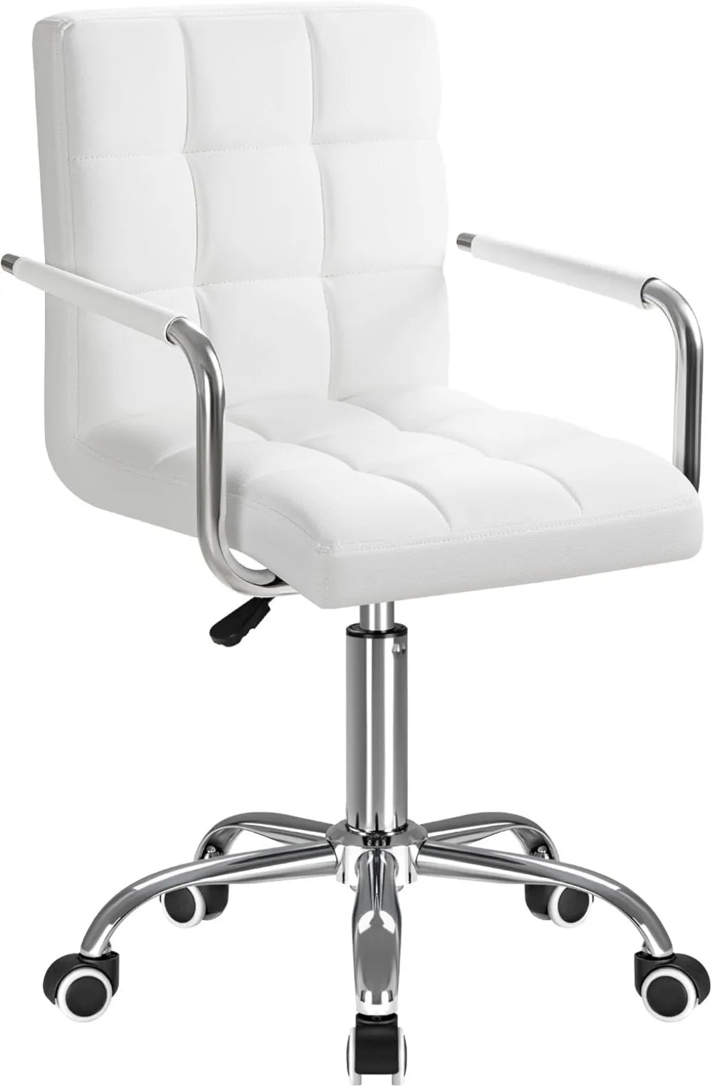 Vanity Office Chair with Wheels, Makeup PU Leather Executive Chair Modern Adjustable Home Desk Retro Comfortable Work Chair