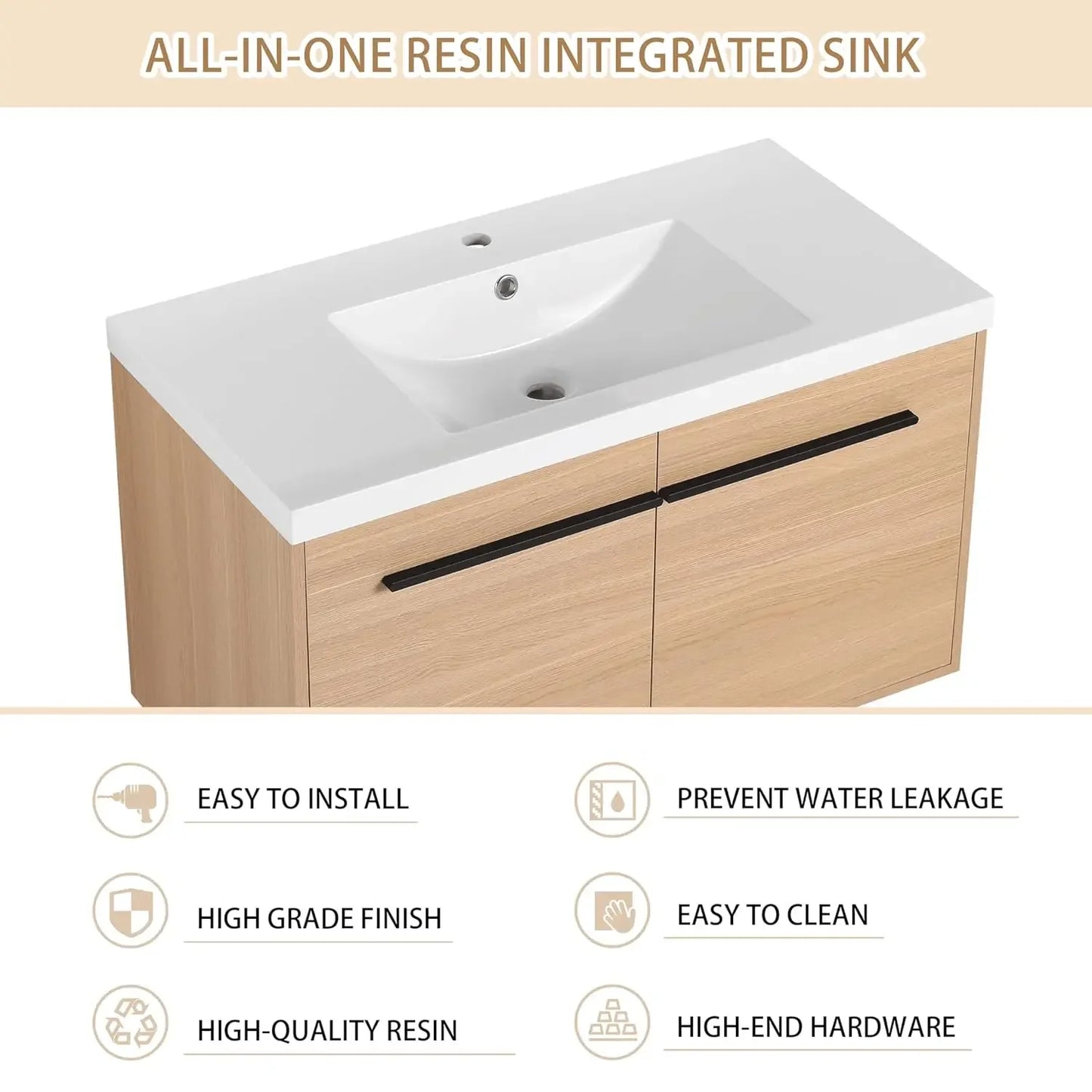 36" Floating Bathroom Vanity,36 Inch Bathroom Vanity with Sink,Single Sink Wall Mounted Vanity Combo,Brown Wall, Customized