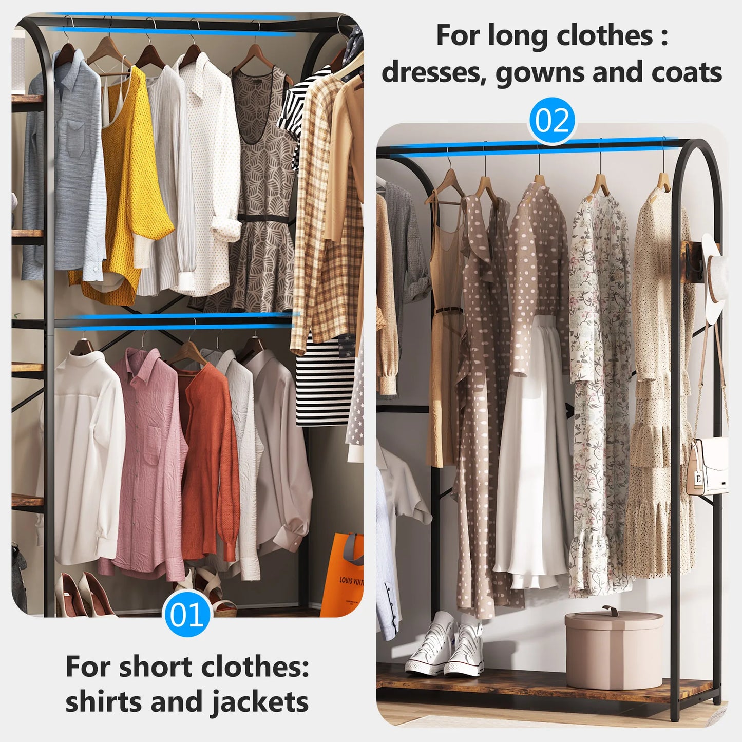 Tribesigns L Shape Clothes Rack, Corner Garment Rack with Storage Shelves and Hanging Rods, Space-Saving Open Wardrobe Closet