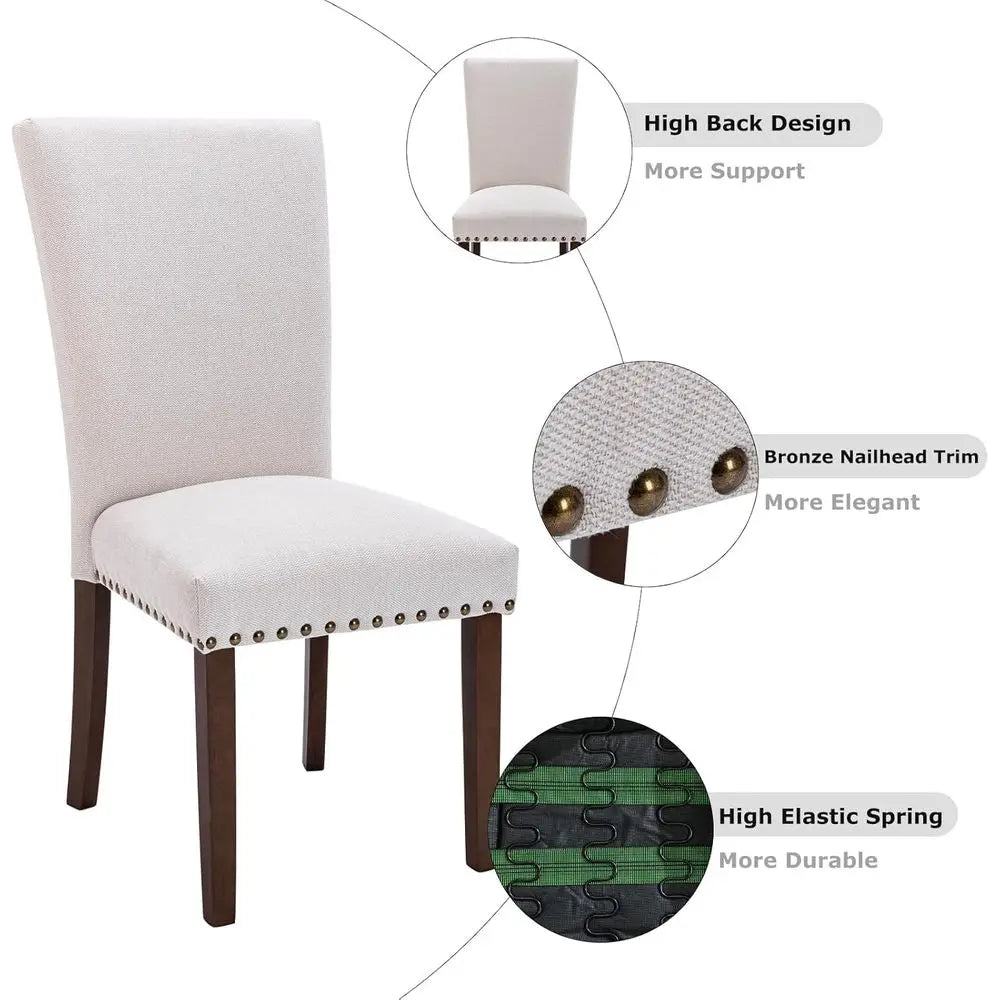 Upholstered Parsons Dining Chairs Set o 4, abric Dining Room Kitchen Side Chair with NailTrim and Wood Legs - Beige,No Table