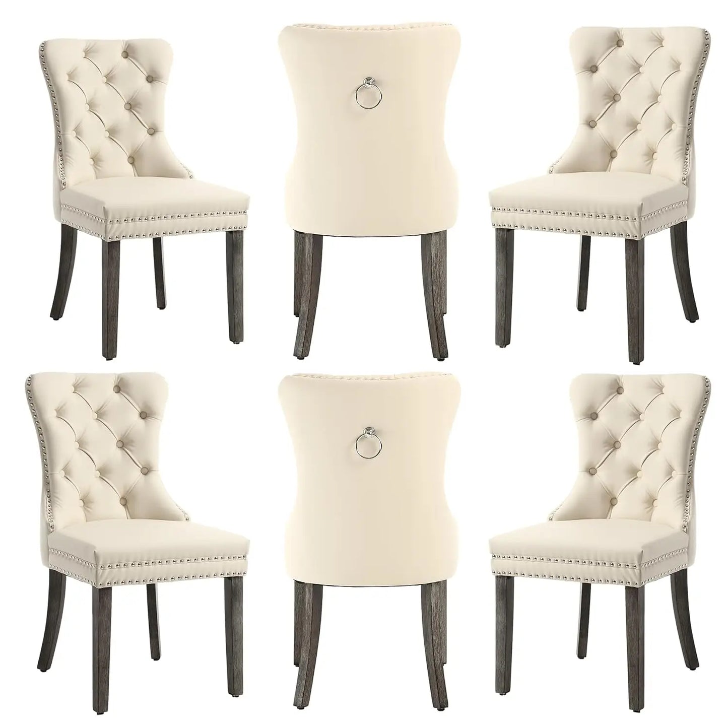 PU Leather Dining Chairs Set of 6, Dining Room Chairs with Solid Wood Legs and Pull Ring, Luxury, Customized