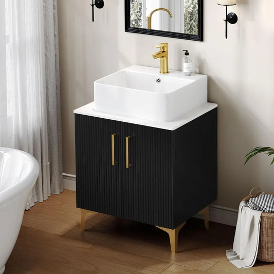 Bathroom Vanity 24 Inch with Counter Top Sink Combo, Modern Bathroom Storage Vanity Cabinet Set Included 2 Large Soft Closing