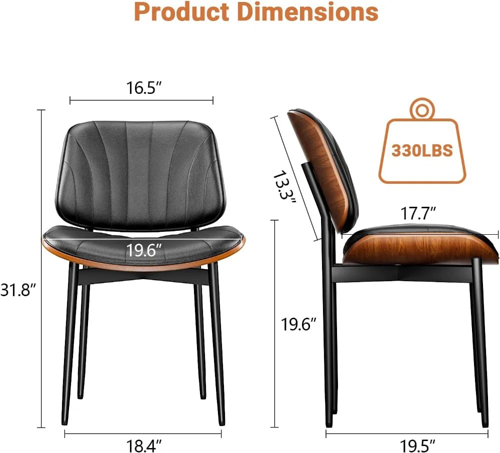Set of 2, Dining Room and Kitchen Chairs, FSC Certified Mid Century Modern Accent Chair, Upholstered PU Leather Chairs