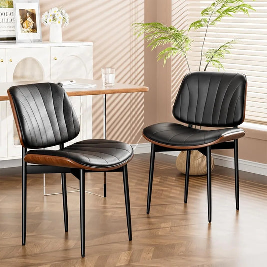 Set of 2, Dining Room and Kitchen Chairs, FSC Certified Mid Century Modern Accent Chair, Upholstered PU Leather Chairs