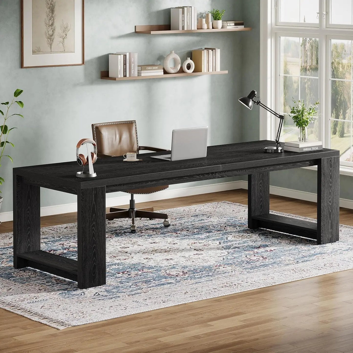 86.6" Two-Person Desk, Modern Executive Office Desk, Double Computer Writing Table for Home Office, Conference Room, Customized