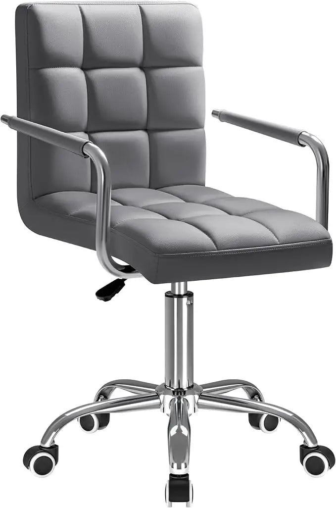 Vanity Office Chair with Wheels, Makeup PU Leather Executive Chair Modern Adjustable Home Desk Retro Comfortable Work Chair