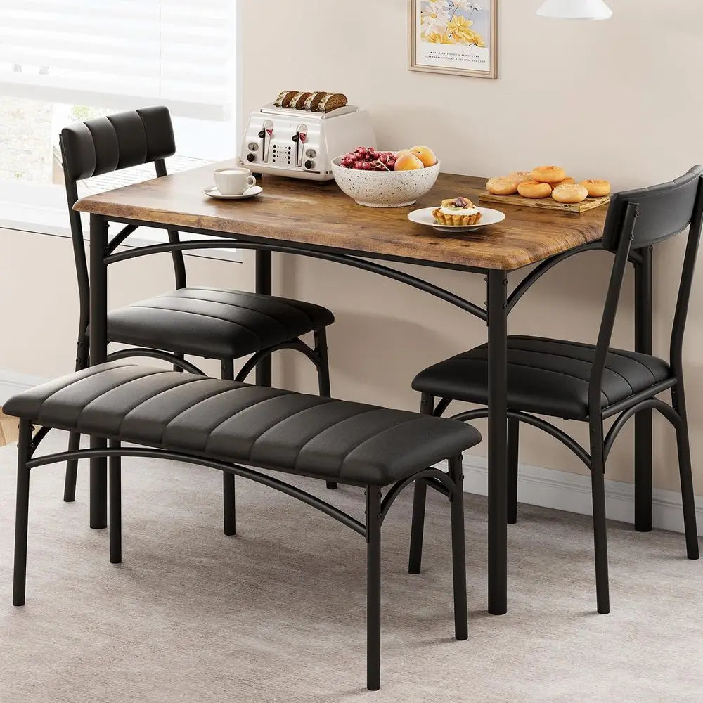 Dining Table Set or 4, Kitchen Table with Chairs or 4, Recular Wood Dining Room Table Set with Upholstered Bench or Small Space,