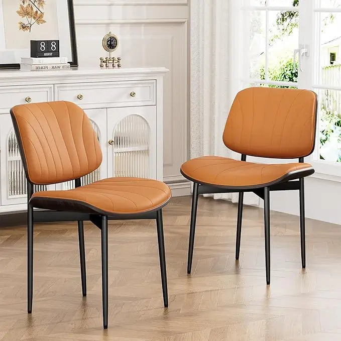 Set of 2, Dining Room and Kitchen Chairs, FSC Certified Mid Century Modern Accent Chair, Upholstered PU Leather Chairs