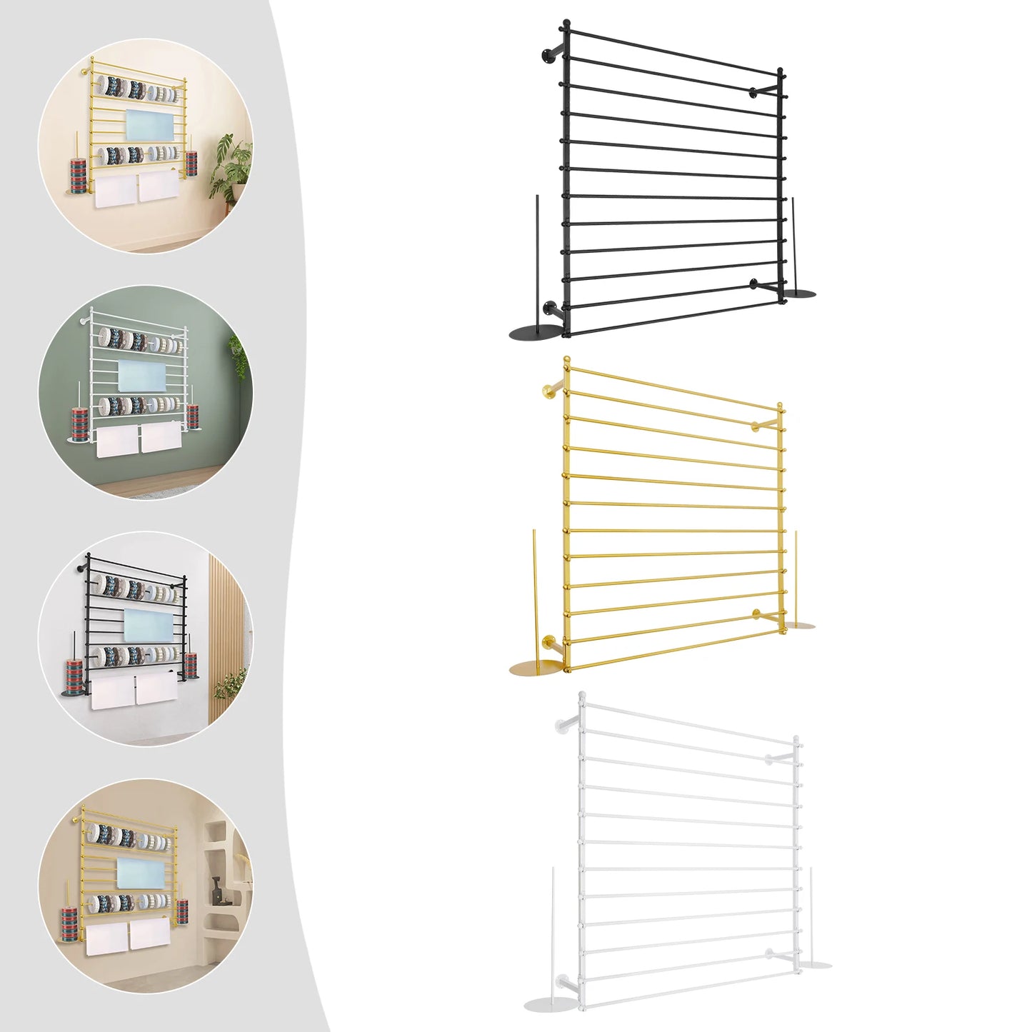 120cm Wrapping Paper Ribbon Iron Holder,Gold/Black/White Wall-Mounted Display Rack 12 Rods for Gift Shops,Florists