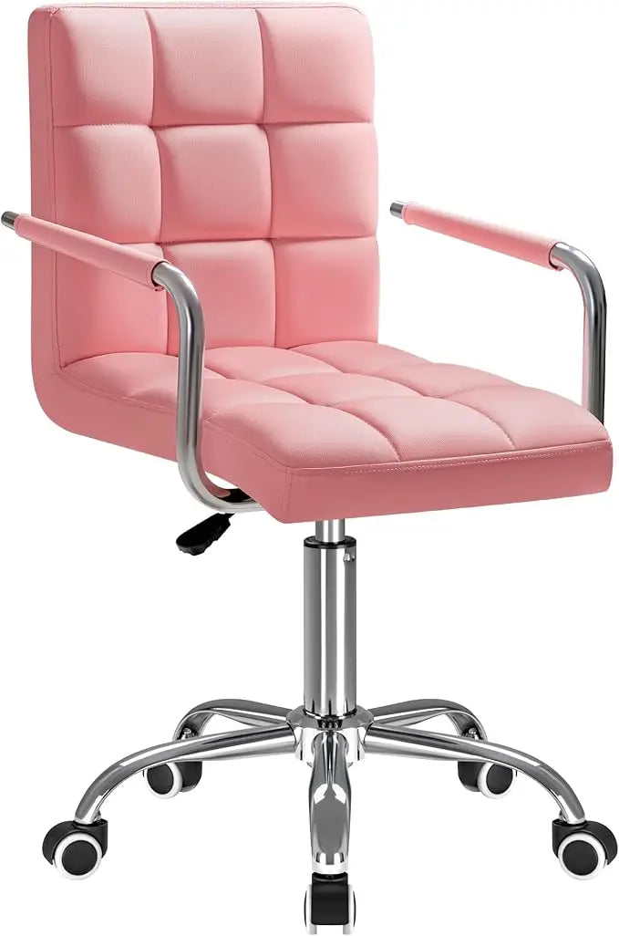 Vanity Office Chair with Wheels, Makeup PU Leather Executive Chair Modern Adjustable Home Desk Retro Comfortable Work Chair