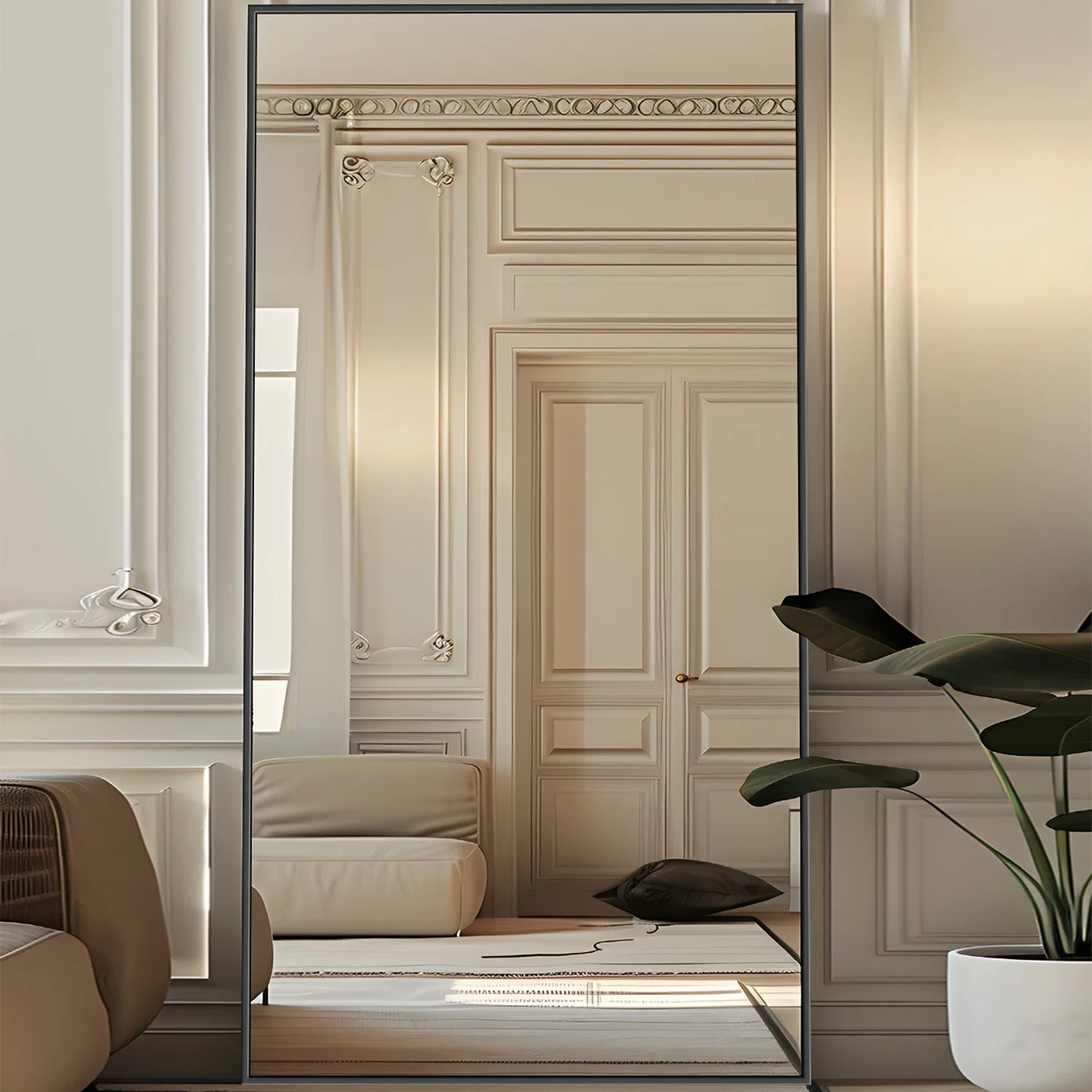 Full Length Mirror, 78"x38" Floor Mirror with Stand, Hanging Mounted Mirrors for Bedroom, Living Room, Dining Room,  Rect