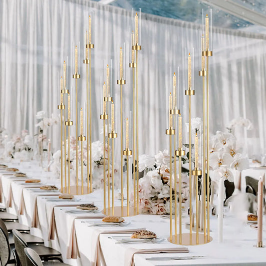 8PCS 7 Arm Candelabra Centerpieces for Wedding,Floor Candelabra Gold Candle Holders for Table Ceremony Dinner Party