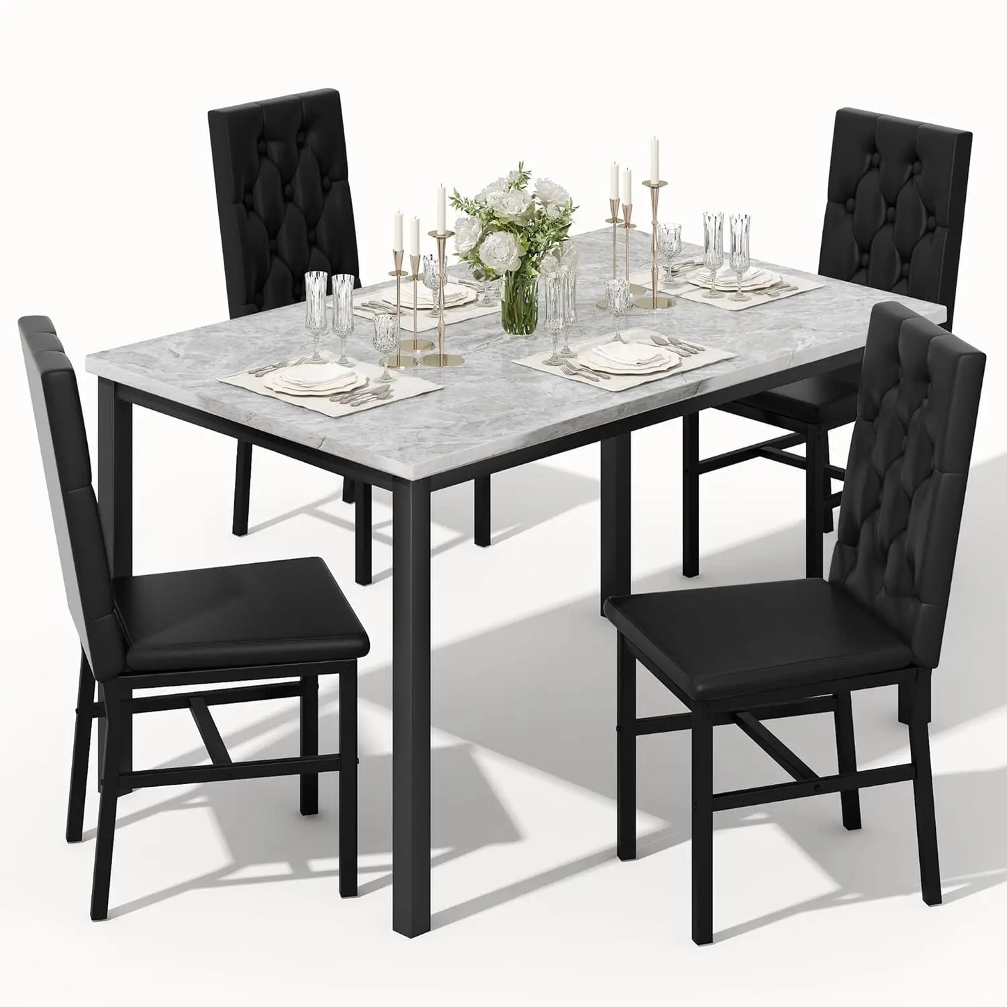 Dining Table Set for 4, Faux Marble Small Kitchen Table Chairs Set of 4 with Luxurious Button Tufted Dinner Chairs, Customized