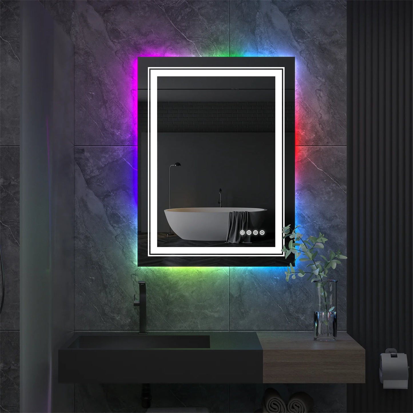 Large Bathroom LED Vanity Mirror RGB Color Changing Backlit Bathroom Mirror Shatterproof Dimmable Anti-Fog led Mirror