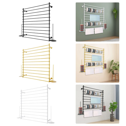 120cm Wrapping Paper Ribbon Iron Holder,Gold/Black/White Wall-Mounted Display Rack 12 Rods for Gift Shops,Florists