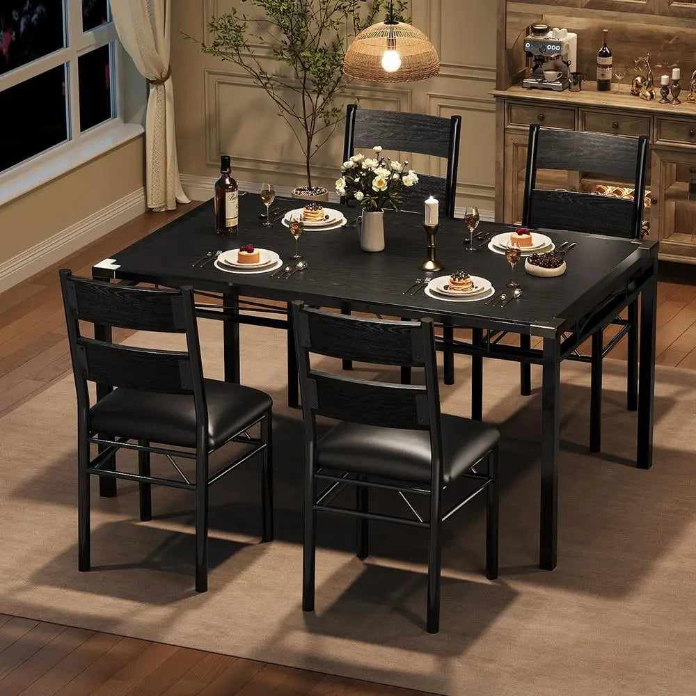 Wood Dining Table Set or 4 with Upholstered Chairs, Kitchen Table Chairs Set o 4 with Protector, Dining Room Table Set or 4, or
