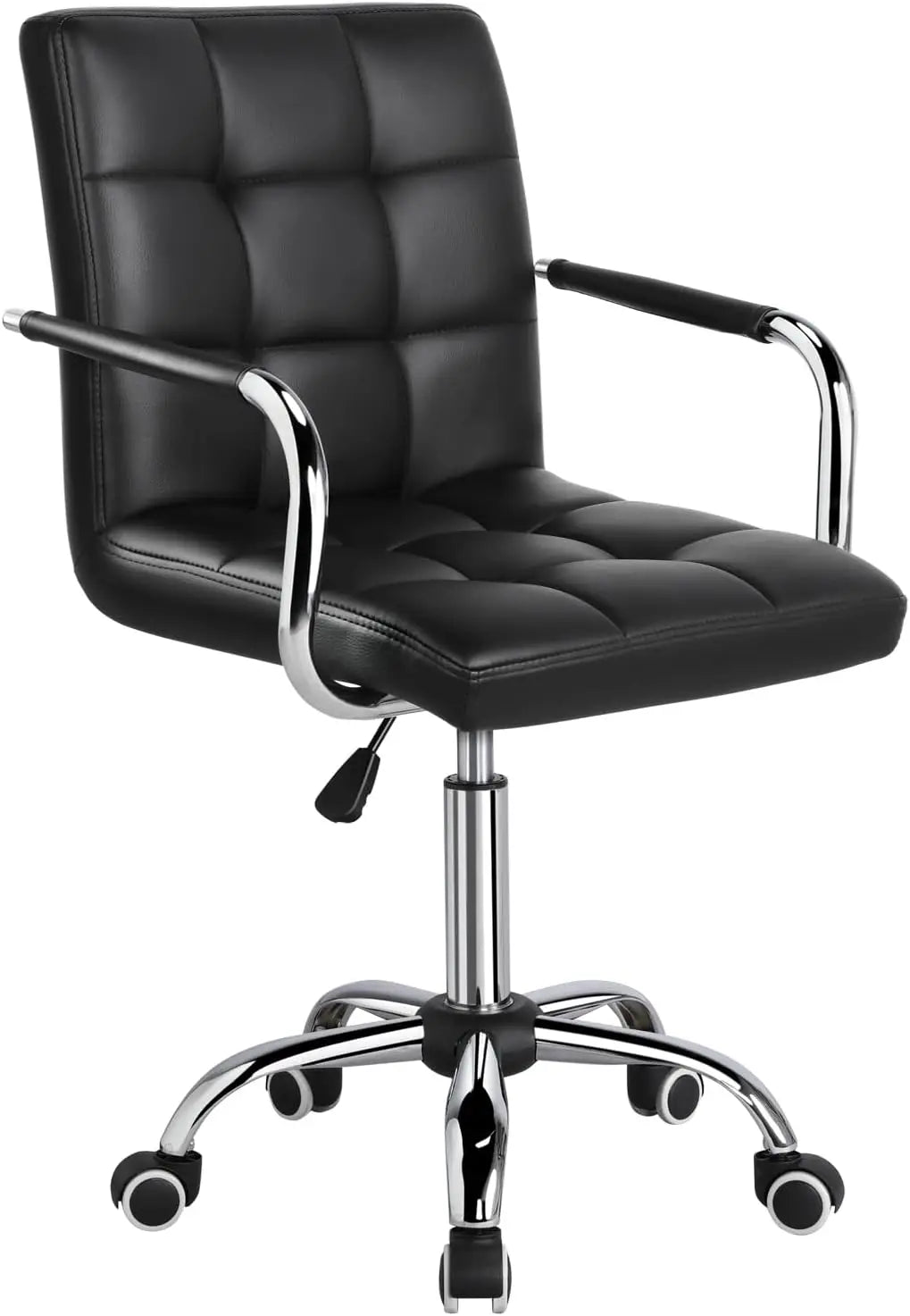 White Desk Chairs with Wheels/Armrests Modern PU Leather Office Chair Midback Adjustable Home Computer Executive Chair 360°