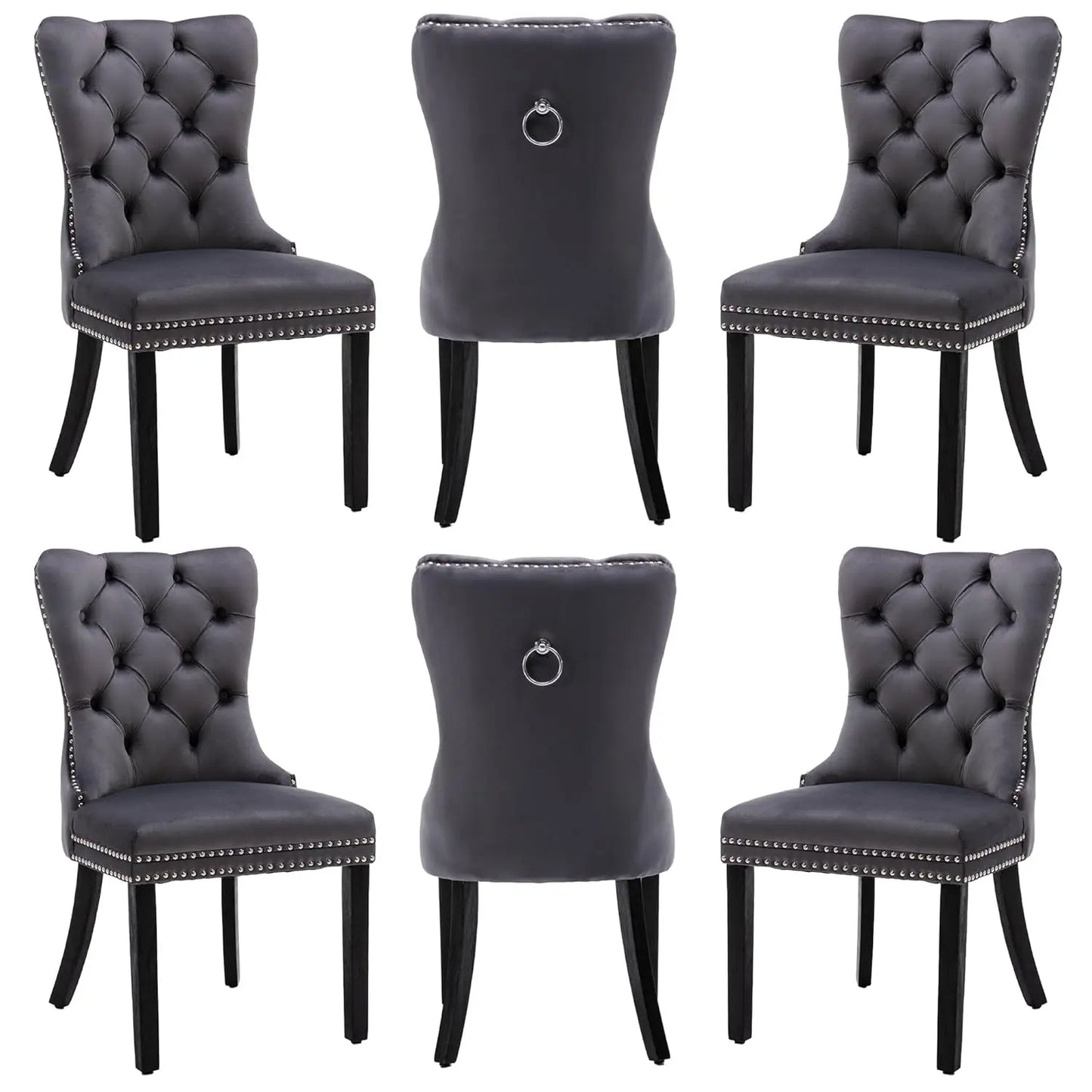 PU Leather Dining Chairs Set of 6, Dining Room Chairs with Solid Wood Legs and Pull Ring, Luxury, Customized