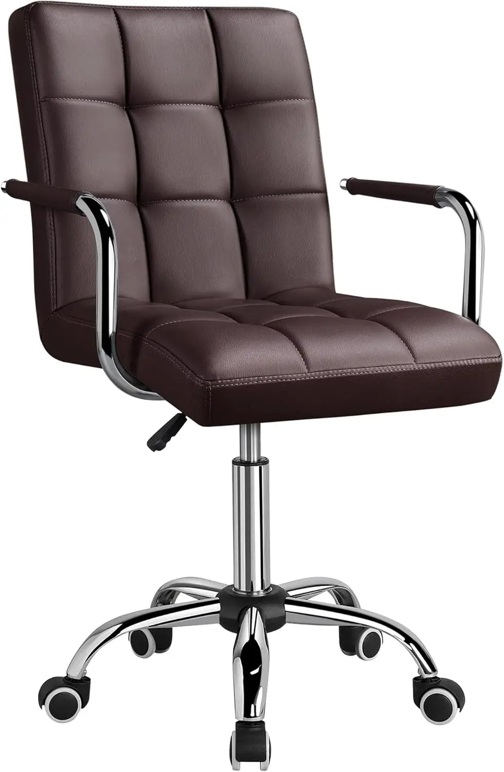 White Desk Chairs with Wheels/Armrests Modern PU Leather Office Chair Midback Adjustable Home Computer Executive Chair 360°