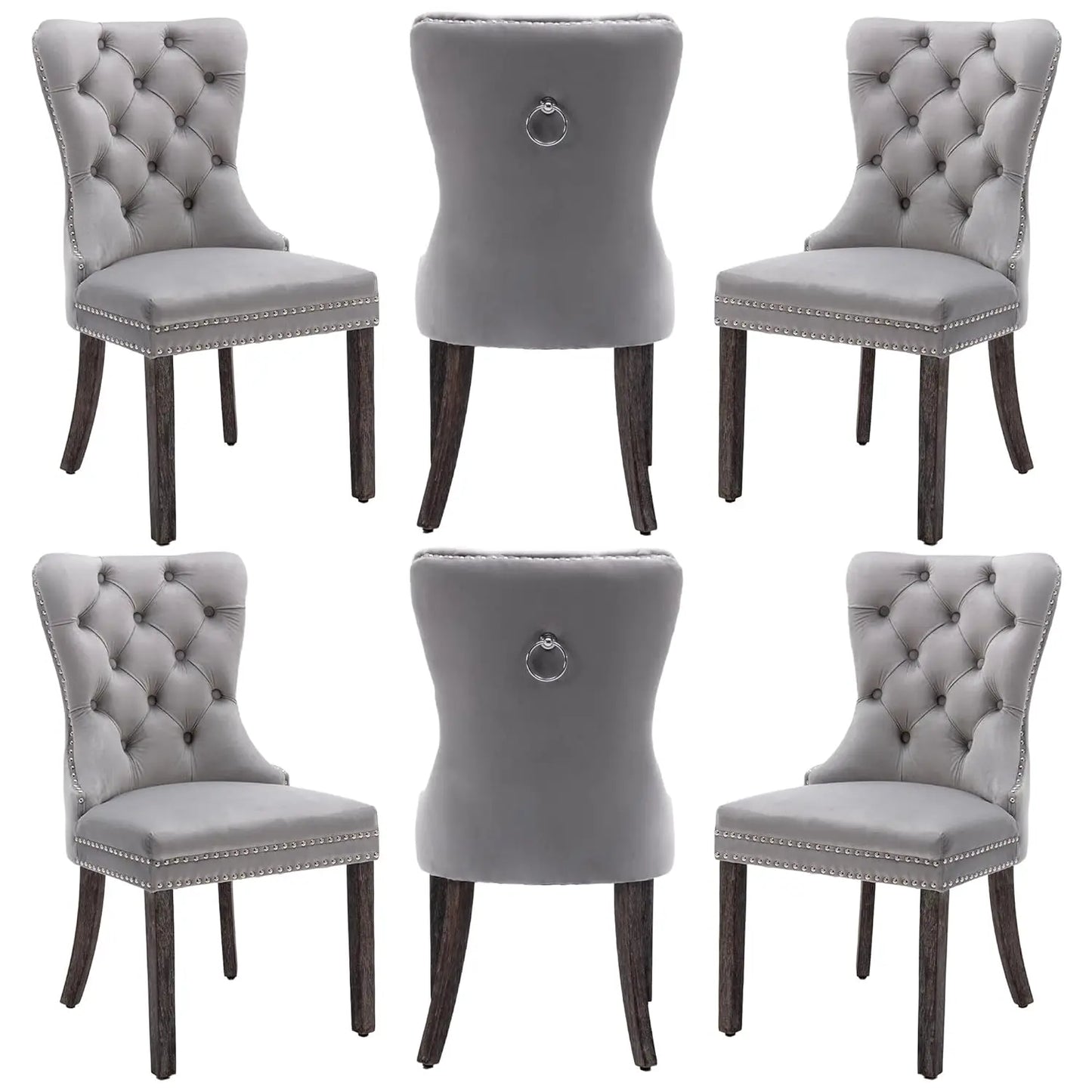 PU Leather Dining Chairs Set of 6, Dining Room Chairs with Solid Wood Legs and Pull Ring, Luxury, Customized