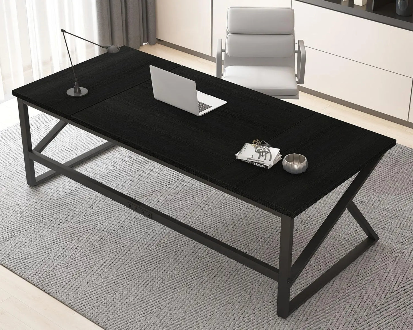 70 Inch Long Grey Desk, Large Home Office Computer Desk for 2 People, Industrial Wood and Metal Executive Work, Customized