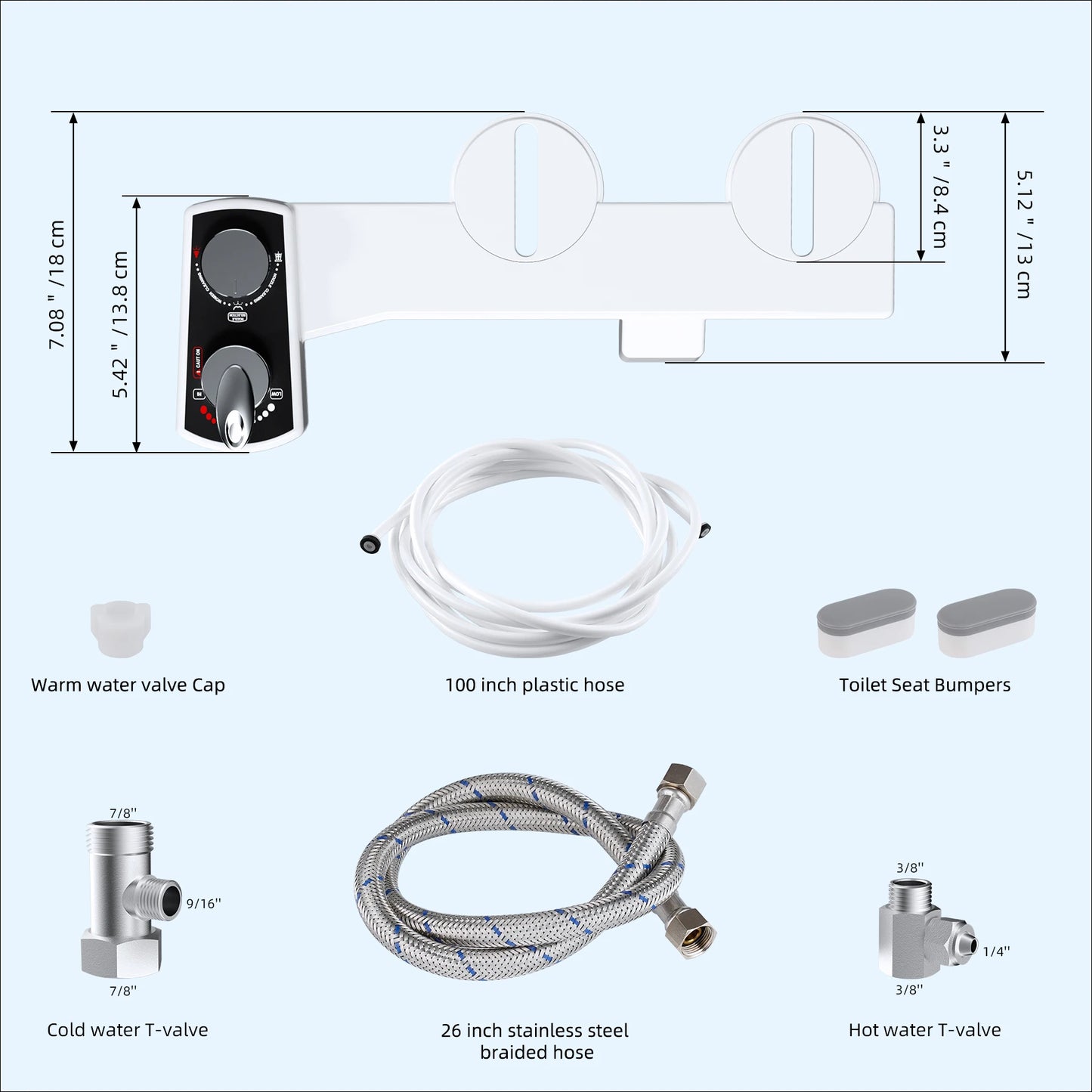 Bidet Attachment for Toilet, Hot and Cold Water Spray Non-Electric Dual Nozzle for Frontal & Rear Wash Adjustable Water Pressure
