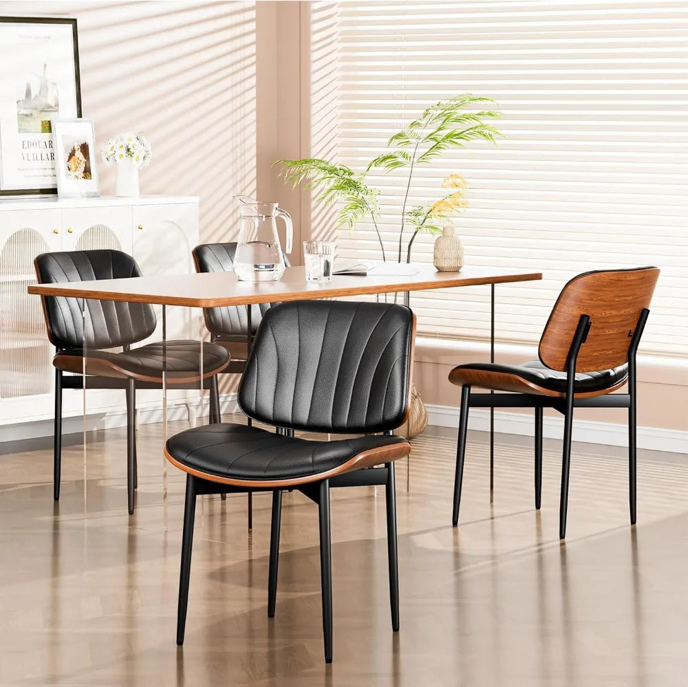 Set of 2, Dining Room and Kitchen Chairs, FSC Certified Mid Century Modern Accent Chair, Upholstered PU Leather Chairs
