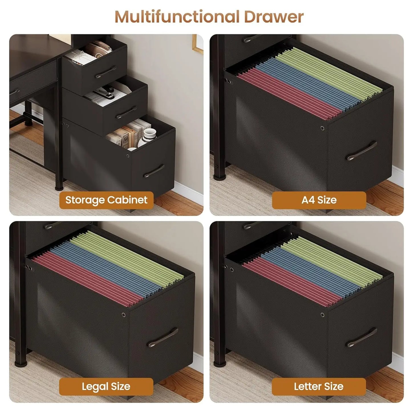 Computer Gaming Desk with 5 Drawers and Bookshelf, Reversible Home Office Desk with Storage Shelves and File, Customized