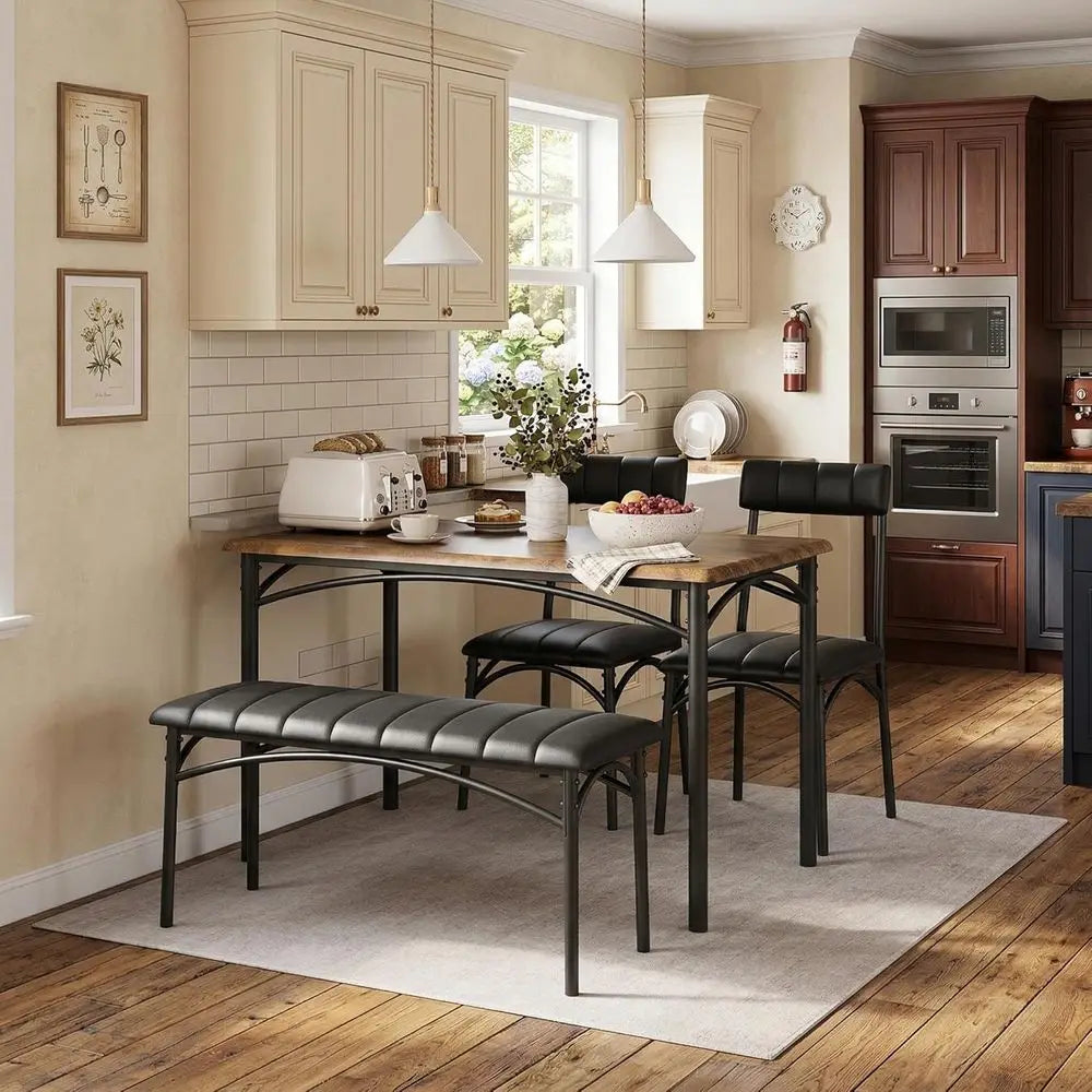 Dining Table Set or 4, Kitchen Table with Chairs or 4, Recular Wood Dining Room Table Set with Upholstered Bench or Small Space,