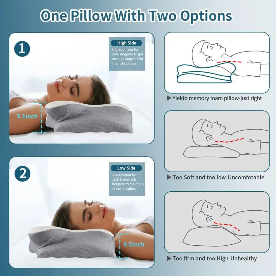 Neck Pillow for Pain Relief, Ergonomic Pillow Side Sleeper Pillow for Sleeping, Contour Memory Foam Pillows with Cooling Pillowc