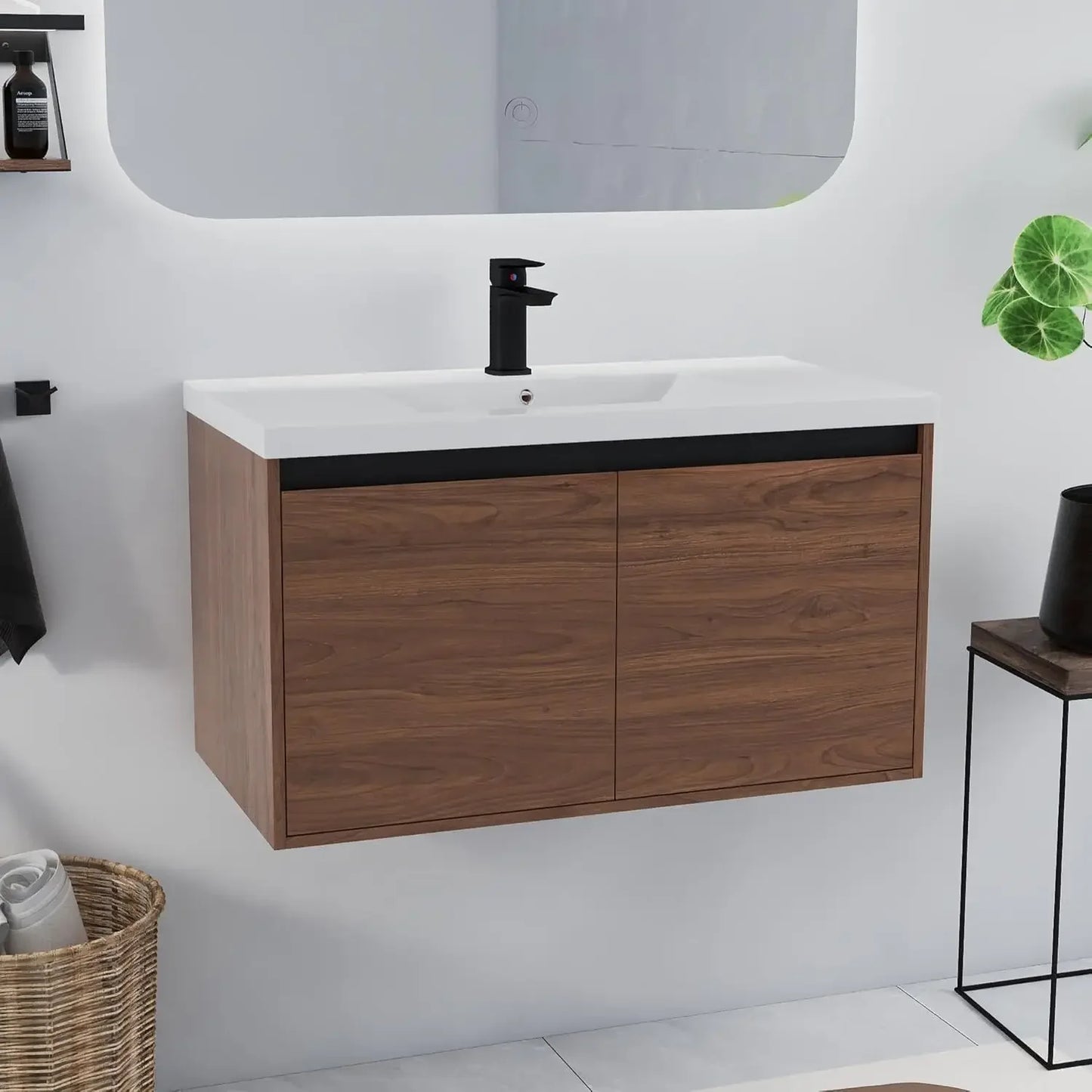 36" Floating Bathroom Vanity,36 Inch Bathroom Vanity with Sink,Single Sink Wall Mounted Vanity Combo,Brown Wall, Customized