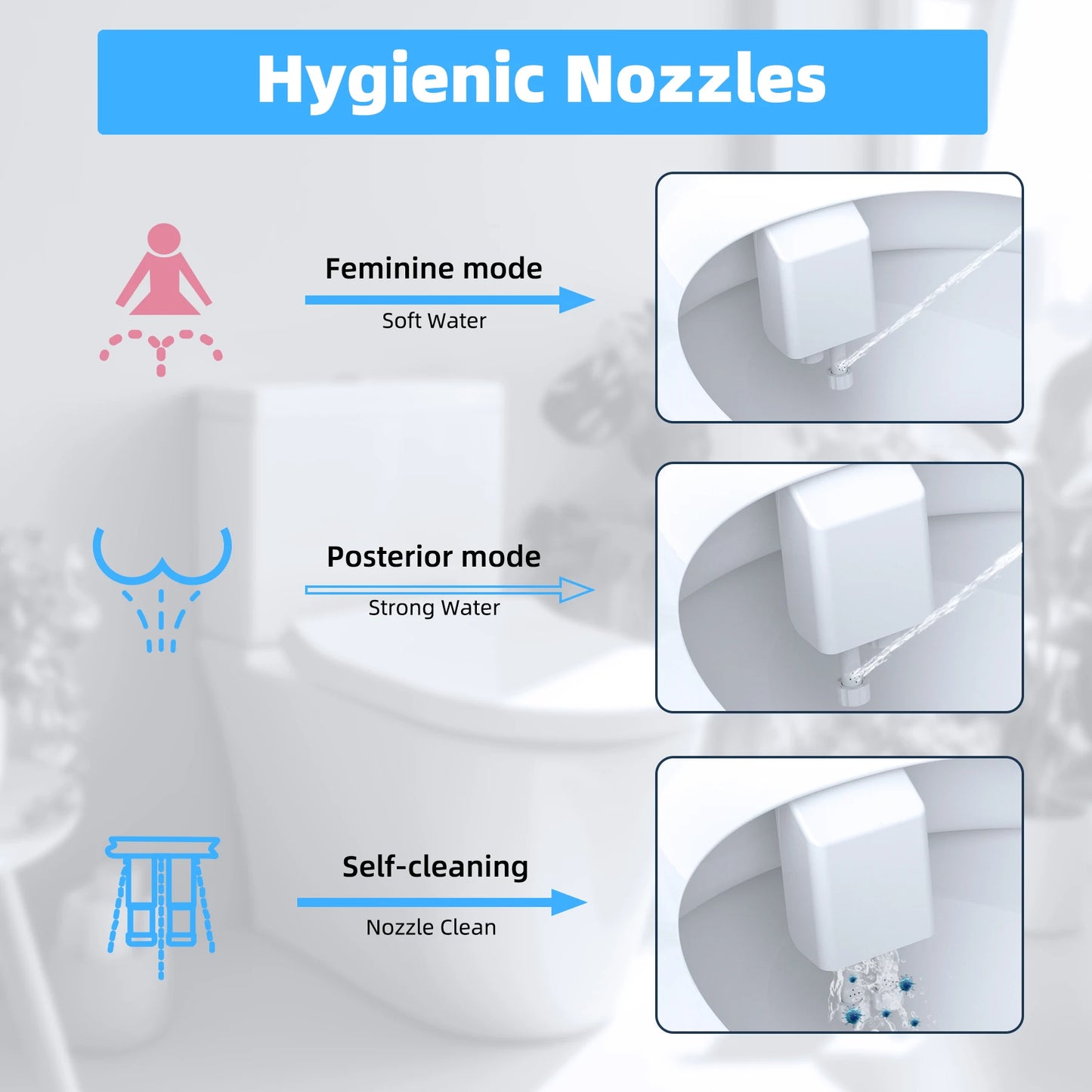 Bidet Attachment for Toilet, Hot and Cold Water Spray Non-Electric Dual Nozzle for Frontal & Rear Wash Adjustable Water Pressure