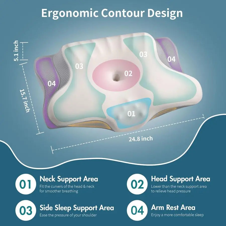 Neck Pillow for Pain Relief, Ergonomic Pillow Side Sleeper Pillow for Sleeping, Contour Memory Foam Pillows with Cooling Pillowc