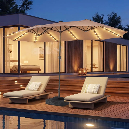 15ft Patio Umbrella with Base Included, Outdoor Double-Sided Rectangular Umbrella with Crank Handle & Ventilation,, Customized