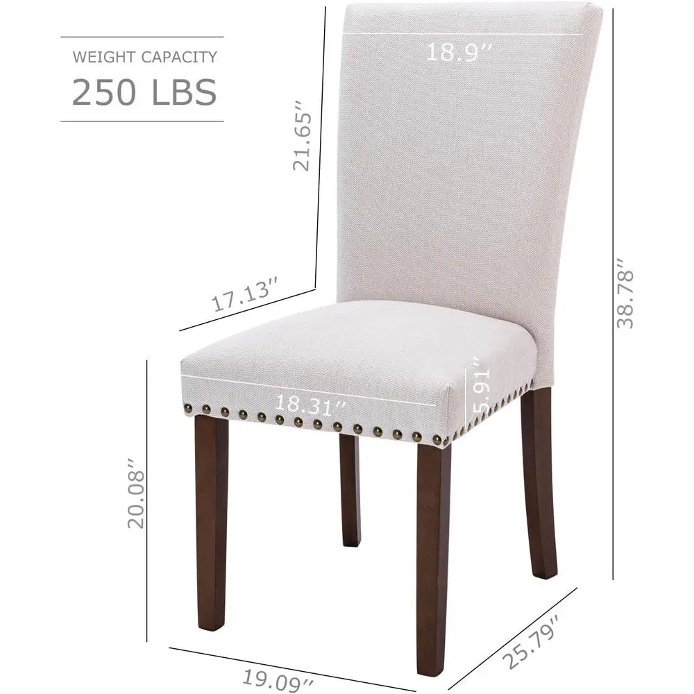 Upholstered Parsons Dining Chairs Set o 4, abric Dining Room Kitchen Side Chair with NailTrim and Wood Legs - Beige,No Table