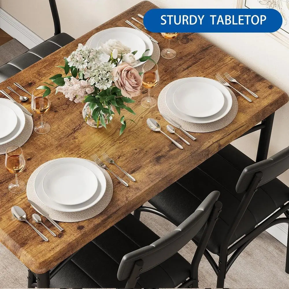 Dining Table Set or 4, Kitchen Table with Chairs or 4, Recular Wood Dining Room Table Set with Upholstered Bench or Small Space,