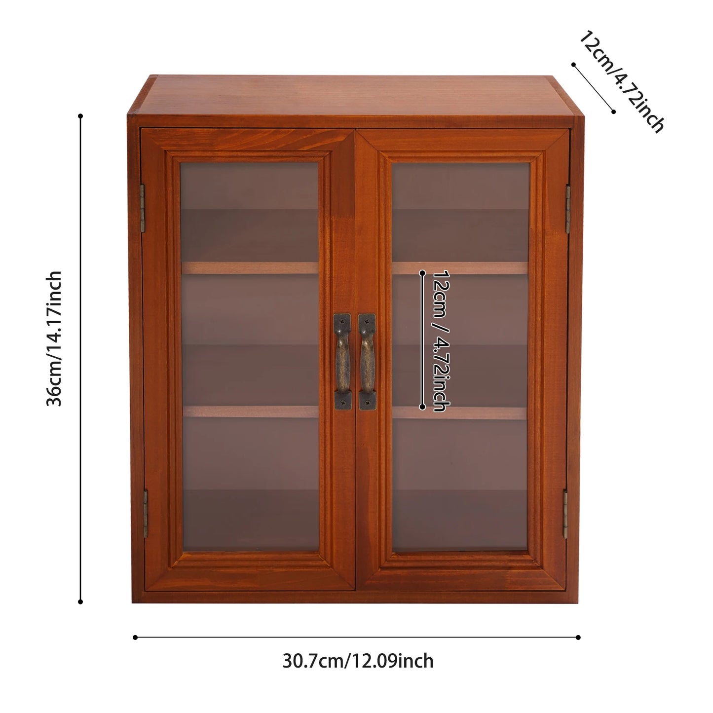 12.09*4.72*14.17in Brown Wood Storage Cabinet, 3-tier Double Door Storage Cabinet for Living Rooms, Kitchens, Offices